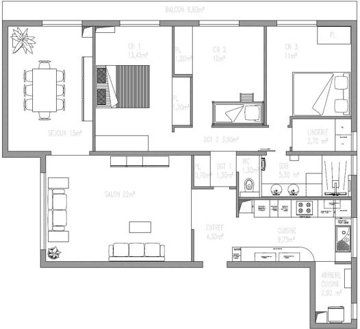 REIMS SAINT REMI AVENUE SAINT-POL - APPART T5 - 3 CHAMBRES - TERRASSE 240 000 €