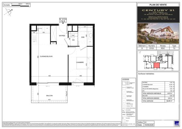 Appartement T2 à vendre  2 pièces - 44,30 m 2   POISY  - 74