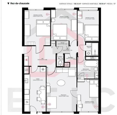 Appartement à vendre 5 pièces - Rez de jardin - CALME - PARKINGS - PROCHE DES COMMODITES