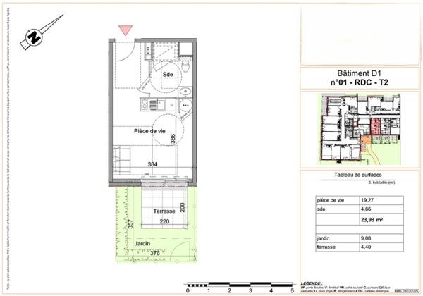 Studio neuf à vendre BOIS GUILLAUME 76230, surface habitable 23.93 m2 + terrasse jardin 13.48 m2
