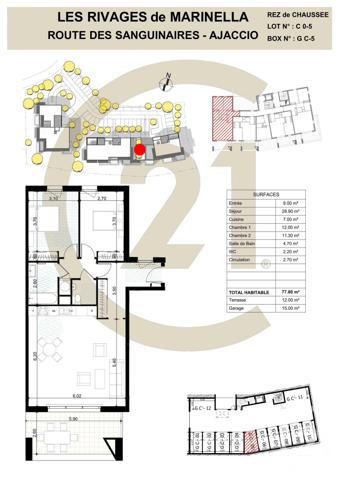 Appartement F3 à vendre  3 pièces - 77,80 m 2   AJACCIO  - 201