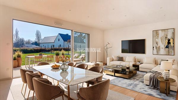 Maison neuve de plain-pied à 500 m de la plage de Pors Rand à Pleubian, double séjour lumineux et grande ouverture sur terrasse