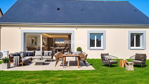Maison neuve de plain-pied à 500 m de la plage de Pors Rand à Pleubian, double séjour lumineux et grande ouverture sur terrasse