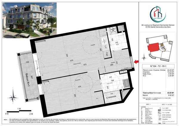 Appartement F2 à vendre  2 pièces - 42,60 m 2   STE GENEVIEVE DES BOIS  - 91