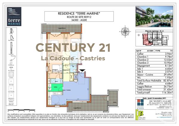 Appartement T4 à vendre  4 pièces - 82,87 m2 AGDE - 34