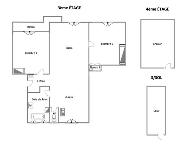 Appartement type III, balcon, parking privatif, grenier, cave.