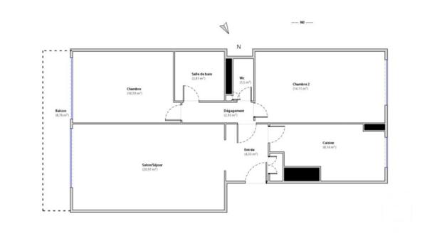 Appartement F3 à vendre  3 pièces - 66,38 m2 PARIS - 75015