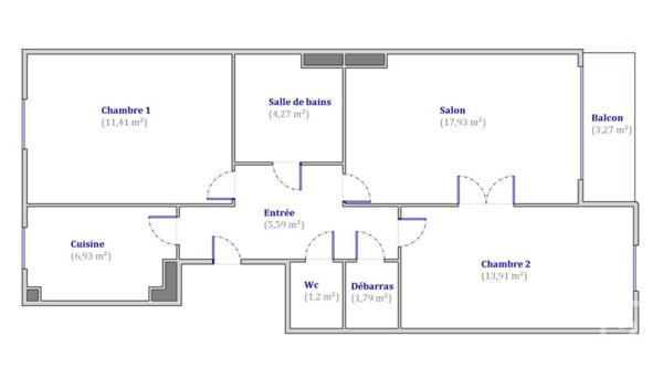 Appartement F3 à vendre  3 pièces - 63,03 m2 COLOMBES - 92