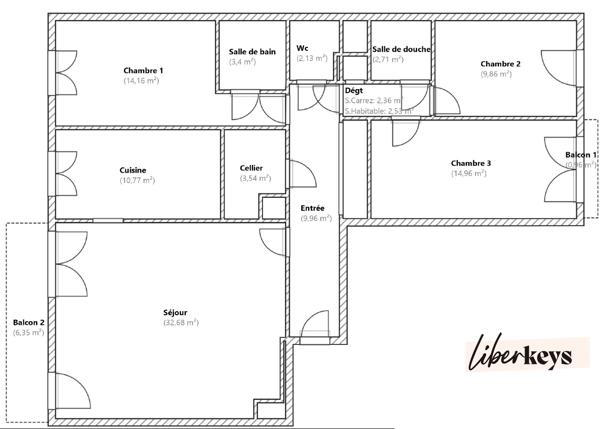 Lille Vauban / Hyper-centre – T4 106 m² – 3 chambres – Balcon – Garage possible