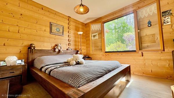 Maison T4 de 100m2 avec une véranda de 20m2, trois chambres, un salon/salle à manger avec cuisine ouverte, au calme, à l'orée du bois, 2300m2 de terrain piscinable, un garage de 50m2.