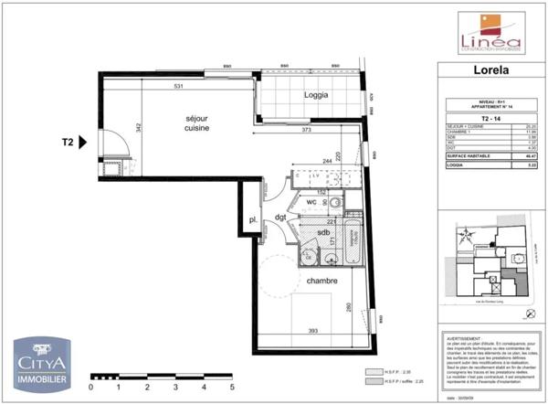Appartement à louer 2 pièces 46.12m²