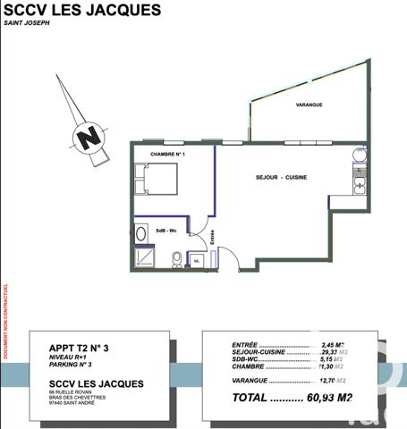 Appartement à vendre 2 pièces 61 m² Saint-Joseph