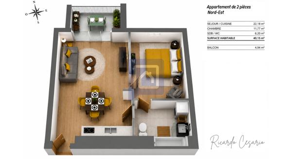 APPARTEMENT T2 AVEC BALCON - ENVIRONNEMENT RECHERCHÉ - QUIMPER