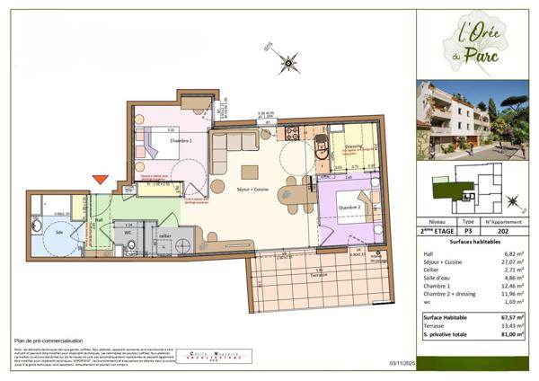 Un P3 neuf avec terrasse et stationnement, au pied du futur parc Jacques Chirac