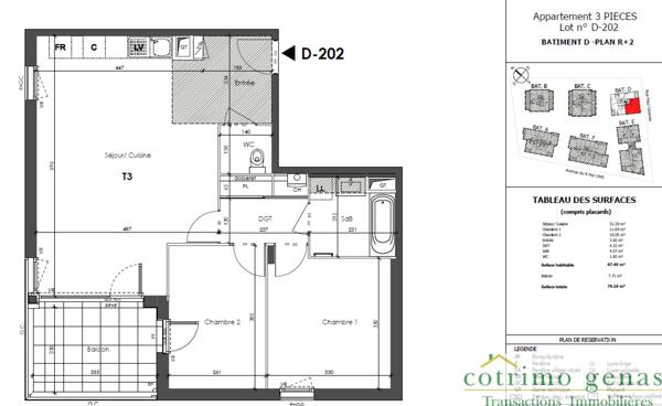 Appartement Corbas 3 pièces (67.45 m2)
