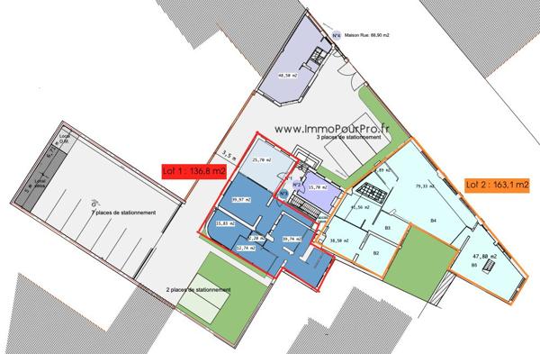 Rdc pour profession libérale : 2 lots de 136 m2 et 163 m2