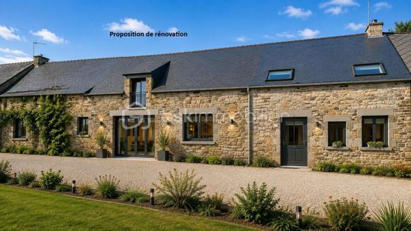 "VISITE VIRTUELLE DISPONIBLE SUR DEMANDE"

Longère avec fort potentiel – Entre Josselin et Guégon – Terrain de plus de 4 600 m²

À seulement 4 km de Josselin et 2 km du bourg de Guégon, venez découvrir cette longère offrant de nombreuses possibilités d’aménagement, implantée sur un beau terrain de plus de 4 600 m².

La propriété se compose actuellement d'une partie habitation rénovée, précédemment louée et qui sera libre de toute occupation pour la vente, ainsi que d'une ancienne étable attenante à rénover.

Ce bien peut ainsi répondre à deux projets différents :

Un investissement locatif : la partie déjà rénovée permet d'envisager une remise en location, tout en conservant la possibilité de valoriser ultérieurement le reste de la longère.

Un projet de résidence principale : pour les amoureux de la pierre et de la rénovation, l'ensemble offre un très beau potentiel. En réunissant l'habitation existante et l'ancienne étable, vous pourrez imaginer une grande maison familiale chaleureuse et pleine de caractère, avec de beaux volumes et un véritable esprit cocooning.

Le terrain de plus de 4 600 m² apporte espace et tranquillité et permet d'envisager différents aménagements extérieurs.

Des propositions d'aménagement et de rénovation sont présentées en photos afin de vous aider à vous projeter et à imaginer tout le potentiel de cette longère.

À prévoir : assainissement à refaire.

Un bien idéal pour un investisseur, un projet de rénovation ou pour créer une belle maison de famille à proximité immédiate de Josselin, tout en profitant d'un environnement plus rural.

Afin de vous aider à vous projeter et à révéler tout le potentiel de cette longère, certaines photos présentées dans l’annonce sont accompagnées de suggestions de rénovation et d’aménagement réalisées à titre illustratif. Elles permettent notamment d’imaginer la transformation de l’ancienne étable et de l’habitation existante en une belle maison familiale chaleureuse et confortable.

Une visite s'impose pour apprécier les volumes et les nombreuses possibilités qu'offre cette propriété !