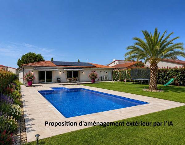 Maison Plain pied F5 de 149 m2, DPE A, piscine, dépendances, panneaux solaires, jardin