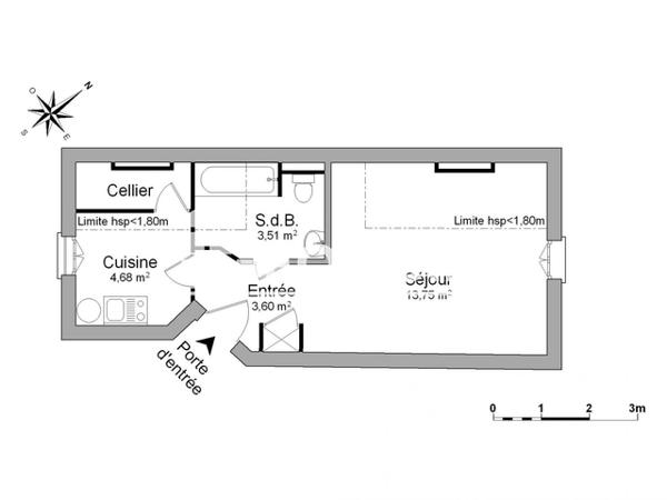 Location Studio 25.54 m² - 4 ème étage - Porte Gauche Bordeaux 33100