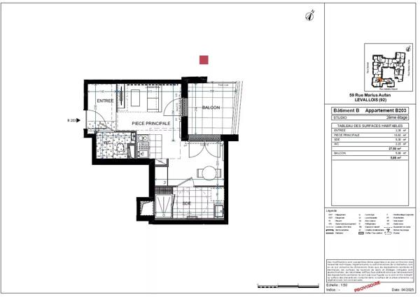 LEVALLOIS – studio avec balcon, idéalement situé