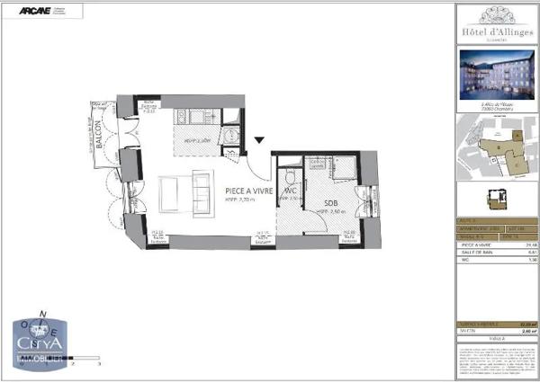 Appartement à louer 1 pièce 31.1m² Chambéry (73000)