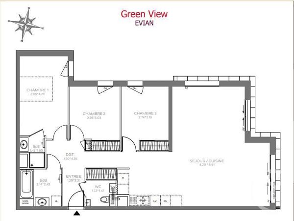 Appartement F4 à vendre  4 pièces - 96,05 m2 EVIAN LES BAINS - 74