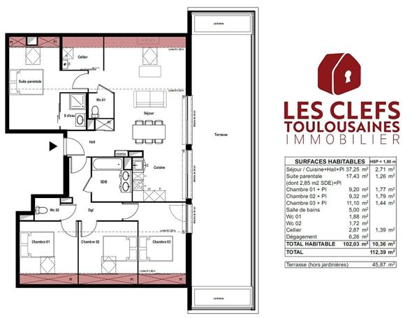 Appartement 5 pièces 112m2 + 45m² de Terrasse !