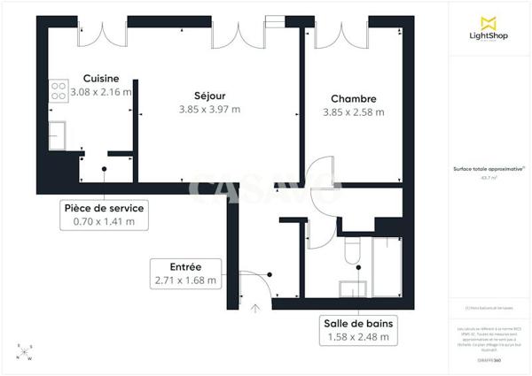 Vente Appartement 2 pièces de 43m² - 95310 Saint-Ouen-l'Aumône