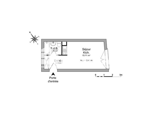 Location Studio 22.28 m² - 195 COURS DE L'ARGONNE Bordeaux 33800