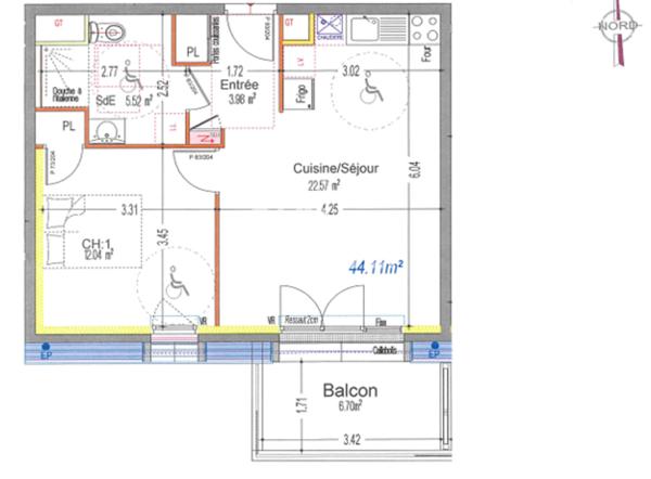 APPARTEMENT À VENDRE DE 2 PIÈCES DE 44,00 M²