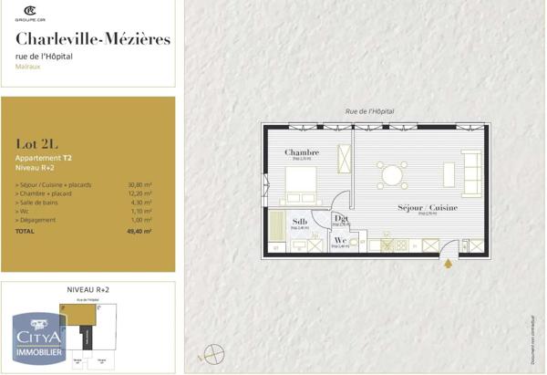 Appartement à louer 2 pièces 49.4m² Charleville-Mézières (08000)