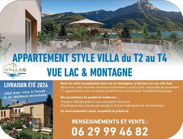 vue  Lac et Montagnes sur SAVINES LE LAC (05) , Dans une résidence neuve style villa  plein Sud ,livrable été 2026