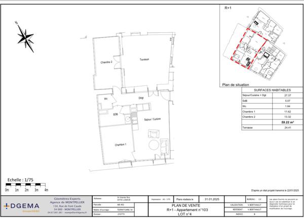 Lodève (34700) Lot 4 - Appartement 3 pièces de 59 m2 et sa terrasse de 24 m2