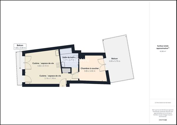 Appartement Villeneuve La Garenne 2 pièce(s) 42.8 m2