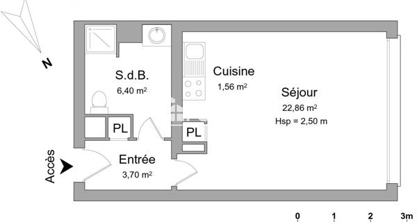 Location Studio 34.5 m² - Bègles 33130
