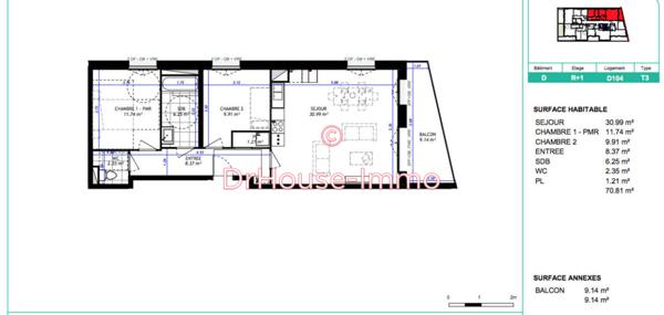 Appartement à vendre 3 pièces de 70 m²