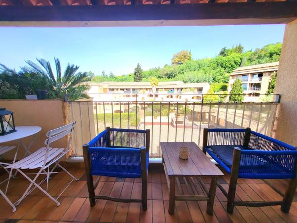 IDEAL INVESTISSEURS beau duplex T2 vendu meublé prêt à louer avec terrasse et parking privatif dans une résidence sécurisée avec piscine à la CROIX VALMER