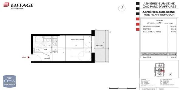 Appartement à louer 1 pièce 23.6m² Asnières-sur-Seine (92600)
