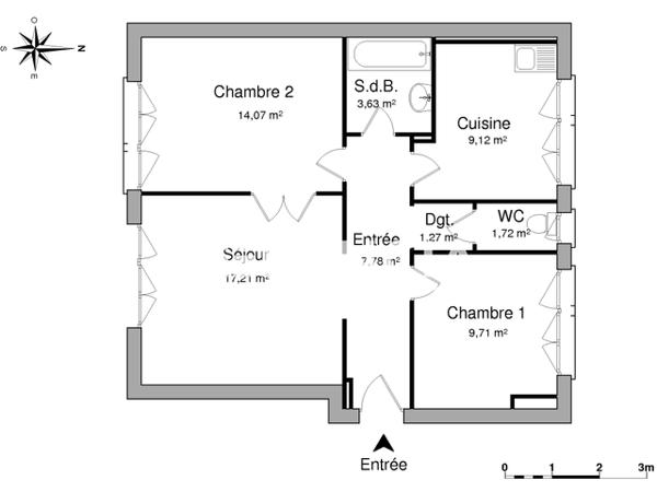 Location Appartement 3 pièces 64.51 m² - 36 RUE DU PORT Lorient 56100