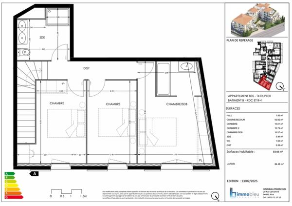 AURIBEAU, T4 de 93,66m2 avec grand jardin de 84,48m2 + Parking double, dans une résidence neuve