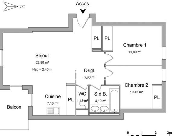 Location Appartement 3 pièces 60.79 m² - 122 AVENUE DU GENERAL DE GAULLE Pont L Abbe 29120