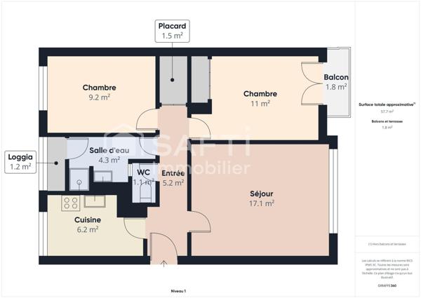 A Mérignac, appartement de 2 chambres - 56 m2 avec balcon, cave, et parking. Proche Tramway.
