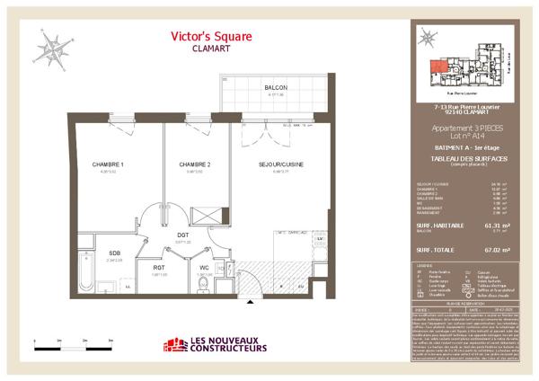 Appartement 3 pièces 61.31 m2