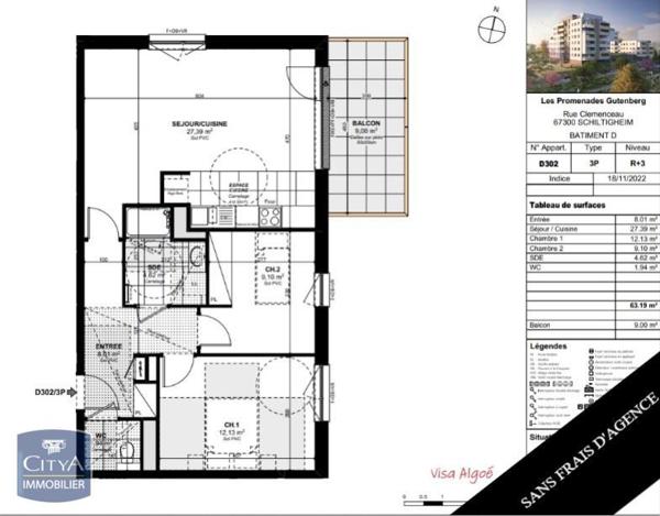 Location appartement Schiltigheim (67300) 3 pièces 63.19m²