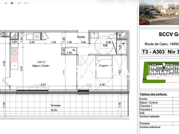 Location Appartement 3 pièces 54.68 m² - 42 ROUTE DE CAEN Carpiquet 14650