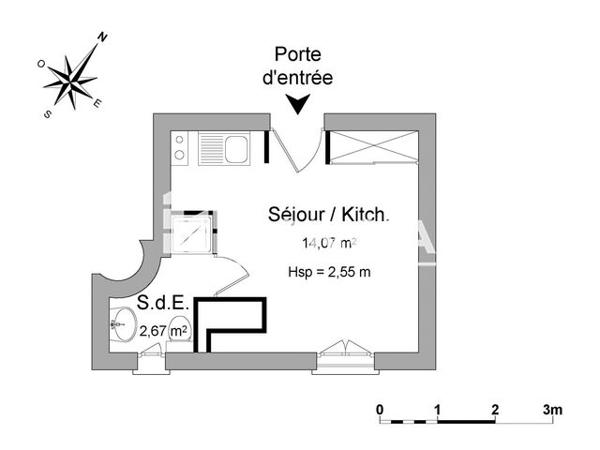 Location Studio 16.85 m² - 98-100 AVENUE SIMON BOLIVAR Paris 75019