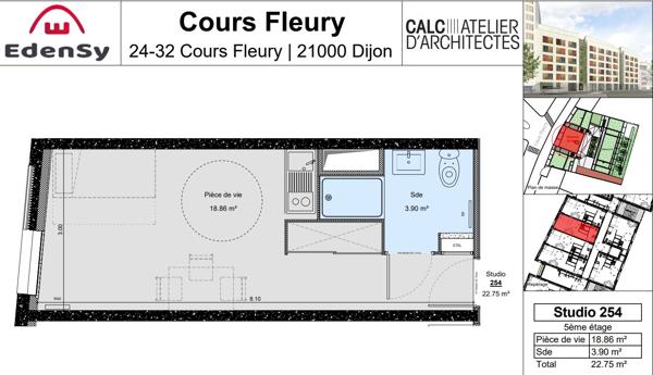 Appartement · Location Dijon (21000) 1 pièce · 23m²