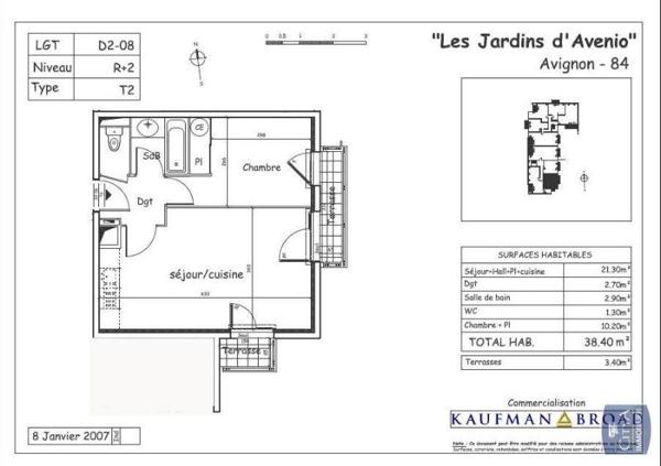 Appartement à louer 2 pièces 38.49m²