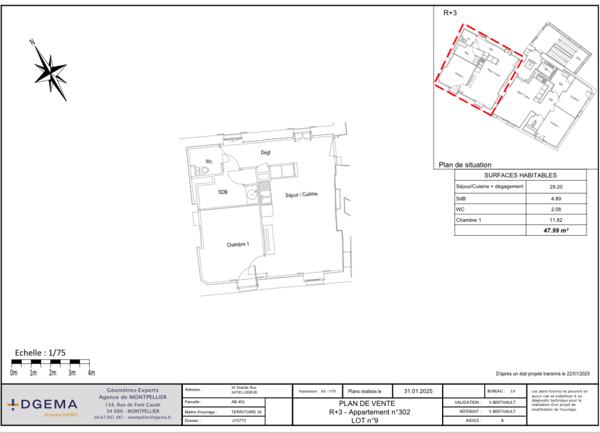 Lodève (34700) Lot 9 - Appartement 2 pièces de 48 m2 au troisième et dernier étage avec ascenseur