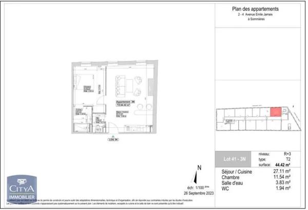Appartement à louer 2 pièces 43.76m²